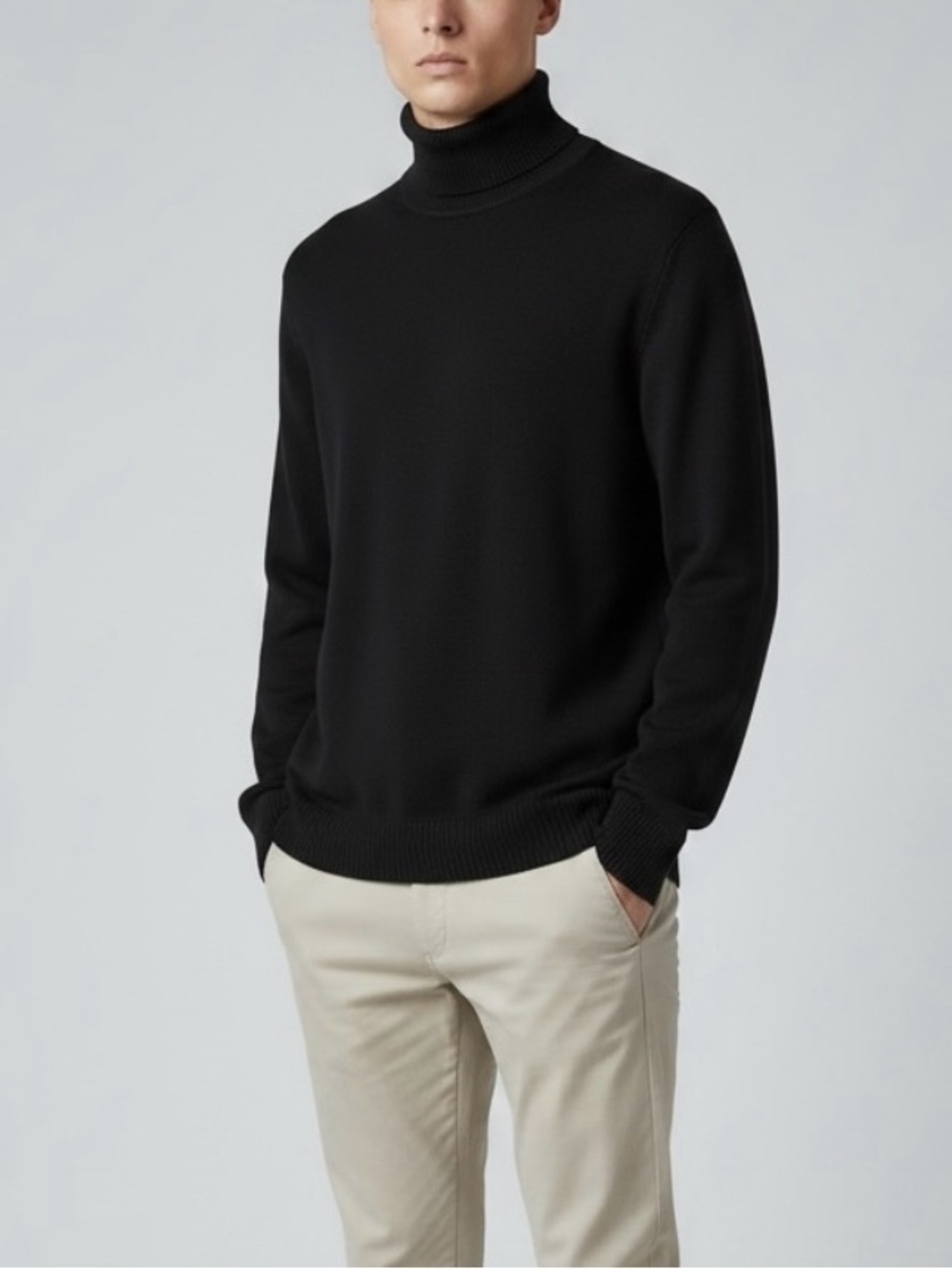 Express Conscious Edit Men’s Black 100% Merino Wool Turtleneck Sweater Size L
